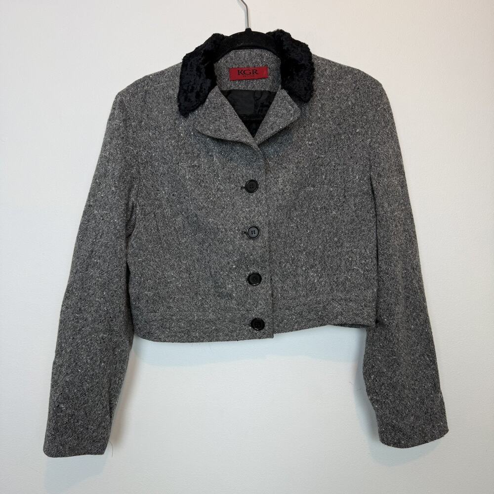 Vintage 90s KGR wool blend cropped collared jacket size 12 preppy office siren